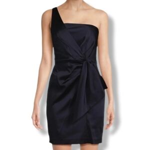 Ralph Lauren Black Label Cocktail Dress Blue Satin One Shoulder Mini Size 14